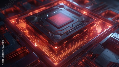 3d rendering of abstract technology concept background. Futuristic circuit board.Generative Ai © Rudsaphon