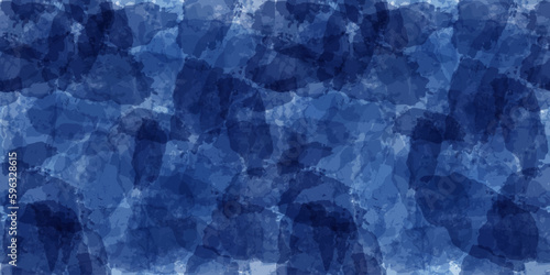 Watercolor seamless pattern. Vector tie dye print. Blue transparent brush stains texture.