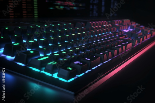 Computer keyboard with RGB lighting, Generative AI 