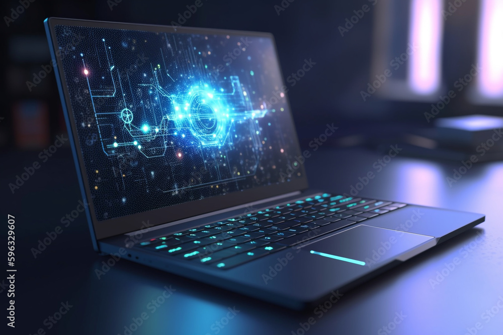 Laptop with Analytical Data and Big Data Technology Background, Generative AI
Laptop with Analytical Data and Big Data Technology Background, Generative AI