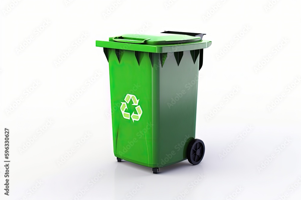 Garbage container illustration with recycling symbol, recycling concept, white background. Generative AI Garbage container illustration with recycling symbol, recycling concept, white background. Generative AI