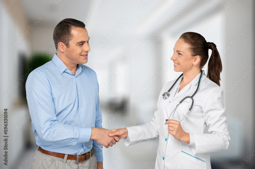 Fototapeta premium Positive doctor and patient, medical screening concept
