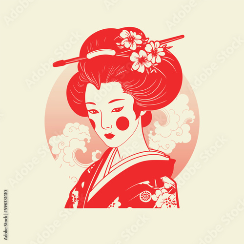 Geisha, Japan. Retro and simplicity line drawing. Japan tourism poster,  icon, logo template.