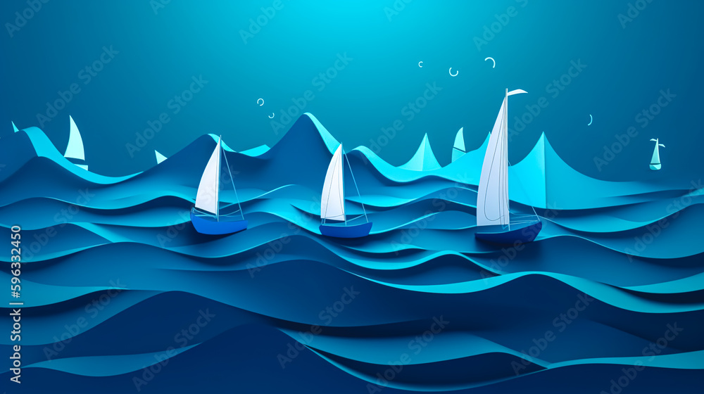 Creative background with sails on the sea, generative AI.