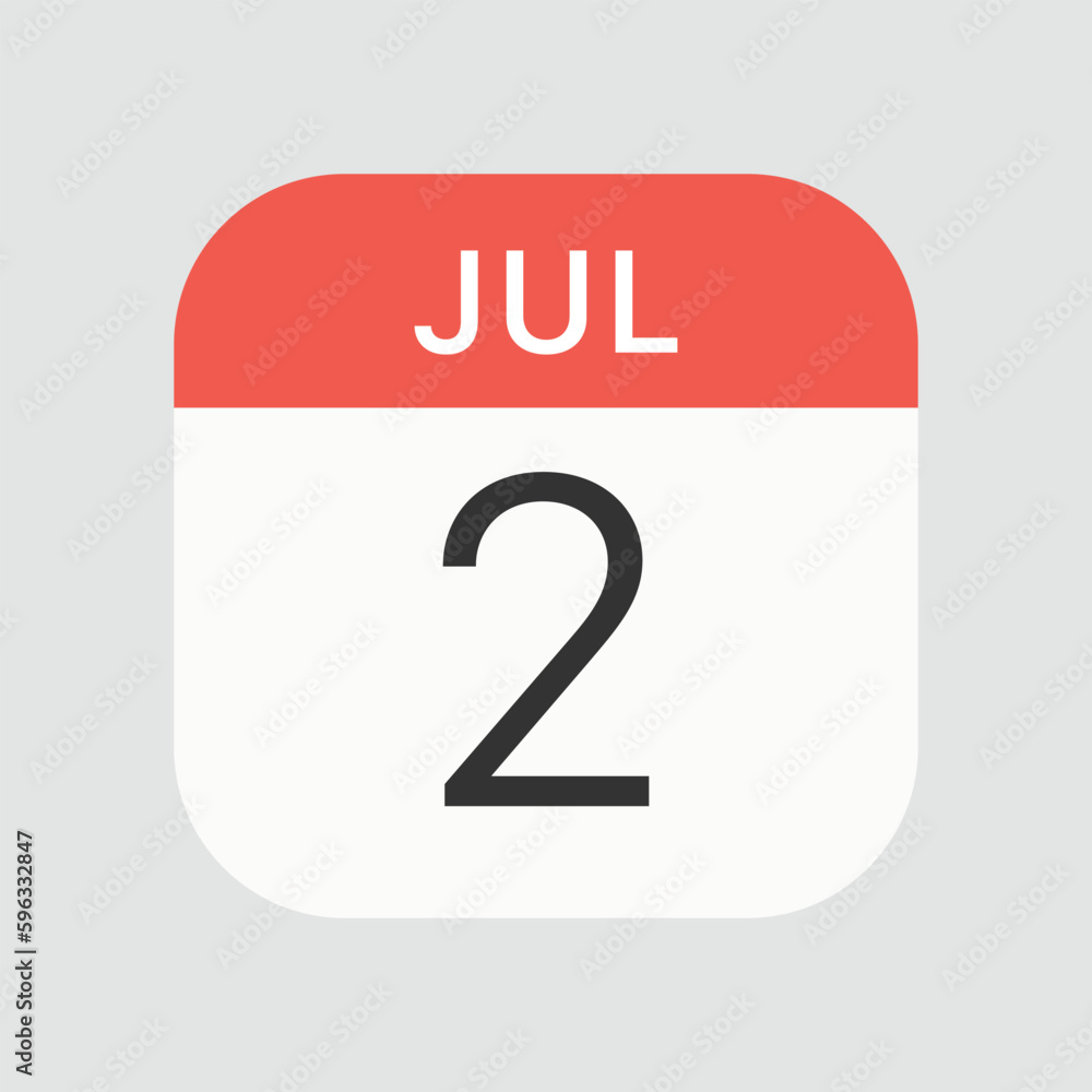 July 2 icon isolated on background. Calendar symbol modern, simple, vector, icon for website design, mobile app, ui. Vector Illustration July 2 icon isolated on background. Calendar symbol modern, simple, vector, icon for website design, mobile app, ui. Vector Illustration