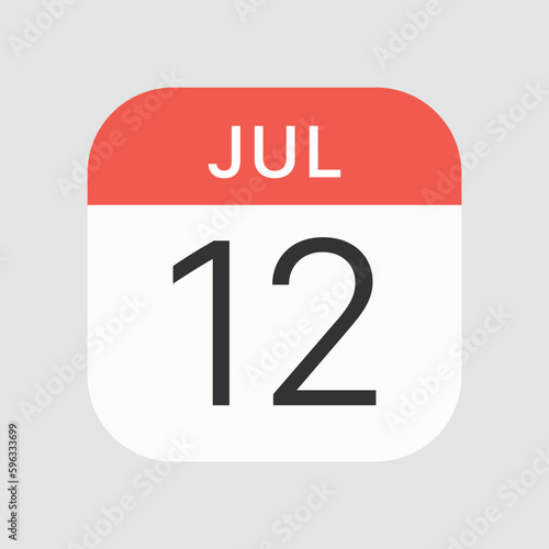July 12 icon isolated on background. Calendar symbol modern, simple, vector, icon for website design, mobile app, ui. Vector Illustration