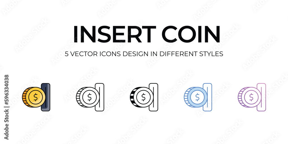 Insert Coin Icon Design in Five style with Editable Stroke. Line, Solid