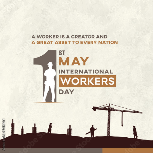 International Worker Day _ Man Standing In One, Real Estate, Site, Construction, Civil Engineer, 1st May, Social Media Post Templates Design 