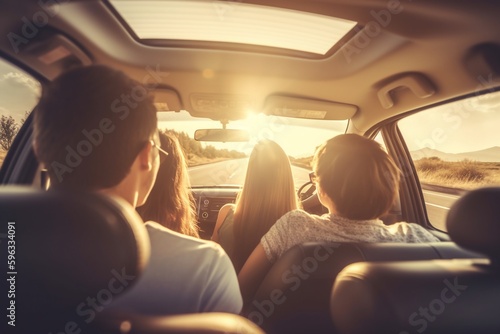 Young people Traveling on a road trip with sun reflection © Maximilien