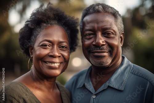 Portrait of a black mature couple, blurry background
