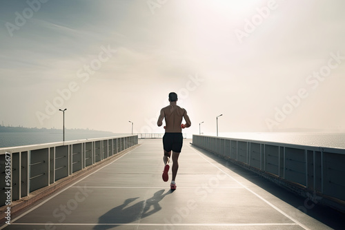 Back view of male runner jogging with copy space 