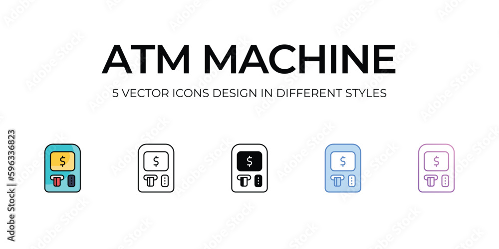 Atm Machine Icon Design in Five style with Editable Stroke. Line, Solid, Flat Line, Duo Tone Color, and Color Gradient Line. Suitable for Web Page, Mobile App, UI, UX and GUI design. Atm Machine Icon Design in Five style with Editable Stroke. Line, Solid, Flat Line, Duo Tone Color, and Color Gradient Line. Suitable for Web Page, Mobile App, UI, UX and GUI design.
