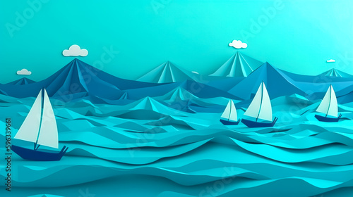 Creative background with sails on the sea  generative AI.