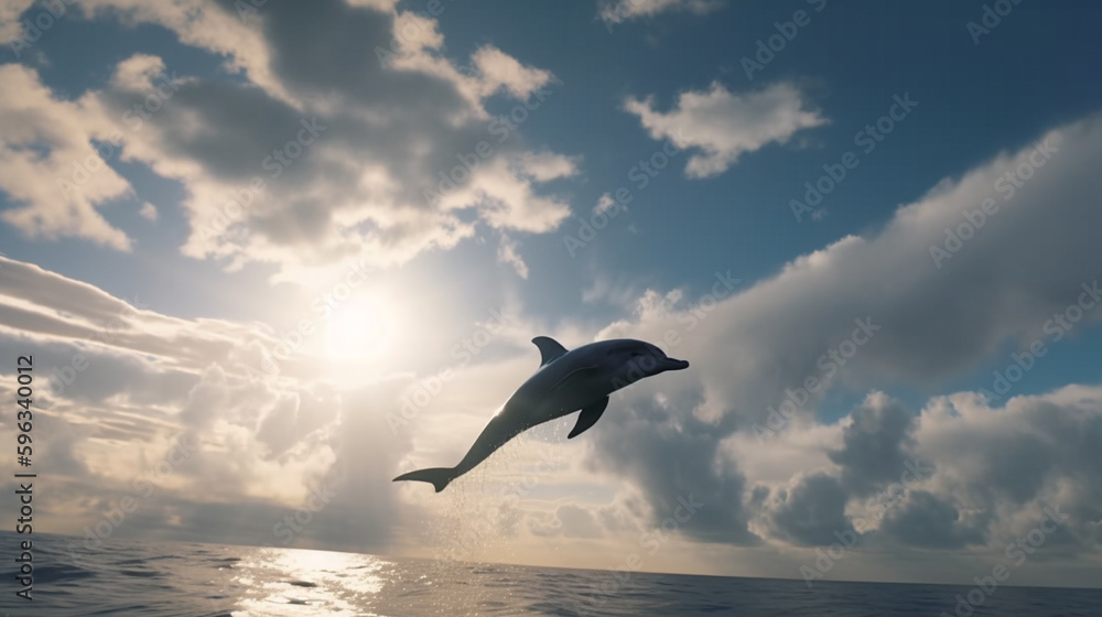 Naklejka premium cute dolphin flying in the sky