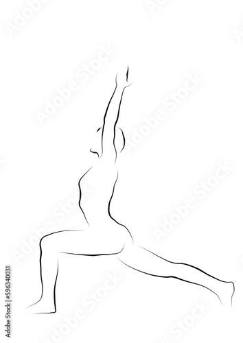 minimalist yoga illustration , warrior pose , line drawing , logo or icon .