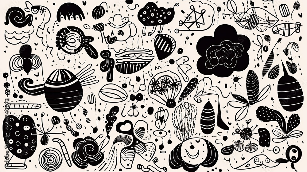 Fototapeta premium Fun abstract line doodle shape set. Creative minimalist style art symbol collection for children or party celebration with modern shapes, generative ai