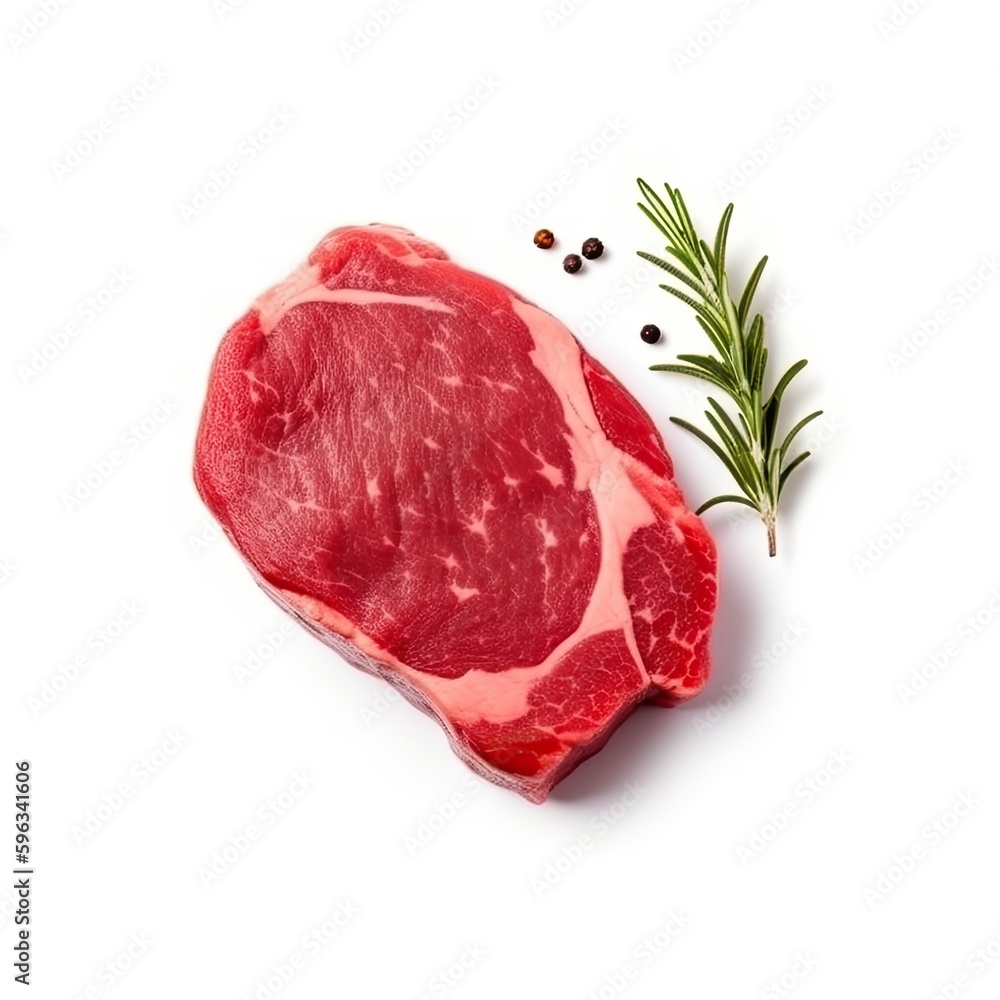 raw beef steak isolated on white background, generative ai