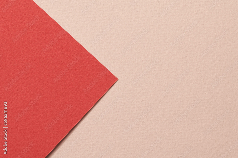 Fototapeta premium Rough kraft paper background, paper texture red beige colors. Mockup with copy space for text