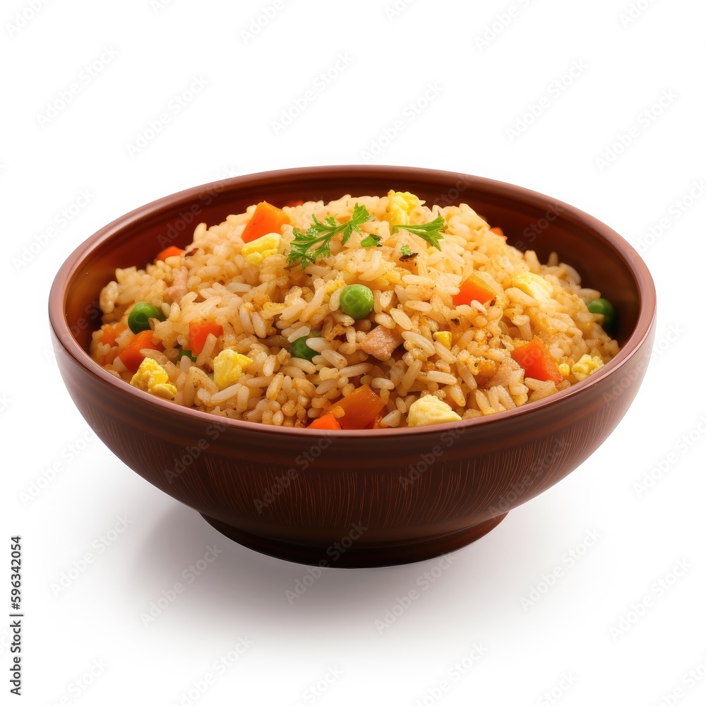 Fried Rice Isolated on White .Generative AI Fried Rice Isolated on White .Generative AI