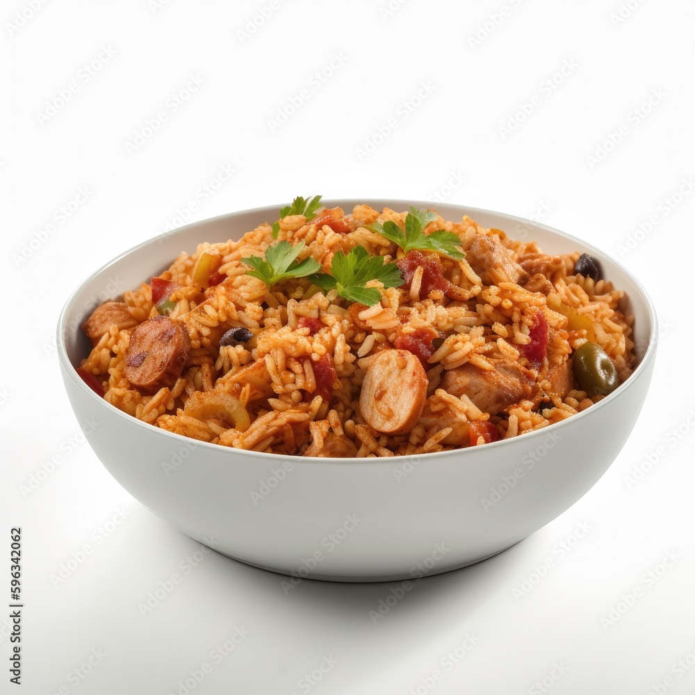 Jambalaya Isolated on White .Generative AI Jambalaya Isolated on White .Generative AI