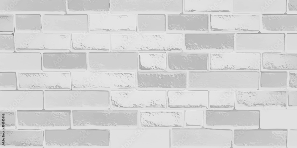 Fototapeta premium Abstract weathered texture-stained old stucco light gray and aged paint white brick wall background. Brick wall, white relief texture with shadow, vector background.
