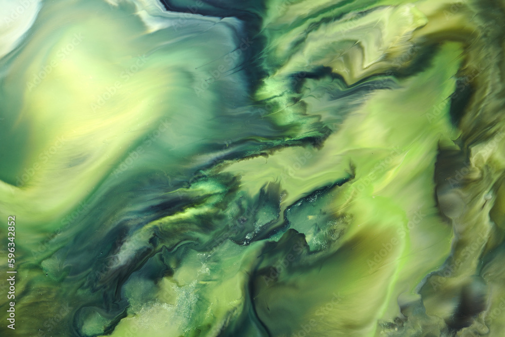 Obraz premium Dark mix of green colors creative background. Abstract art print, watercolor stains, flows of alcohol ink