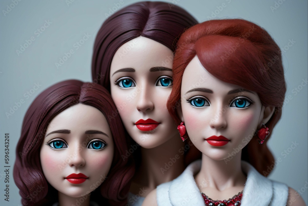 Obraz premium The figure of a mother with her daughters made of clay and felt