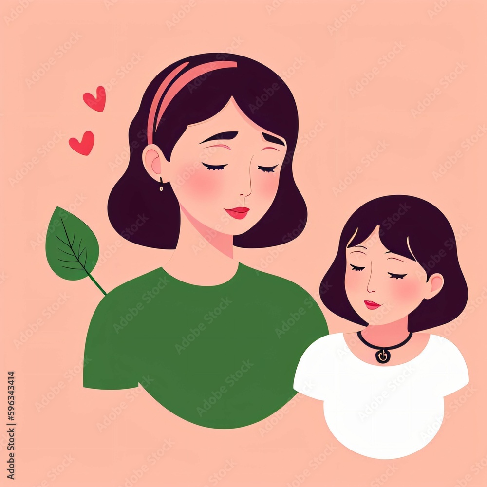 flat illustration of mother and her daughter, mother's day illustration flat illustration of mother and her daughter, mother's day illustration