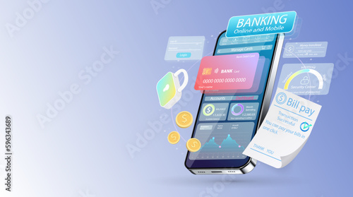 Online banking vector illustration. Bank payment via smartphone. Mobile template for bank app.