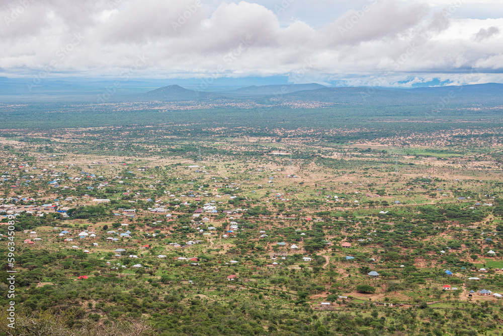 Aerial view of Longido Township in rural Tanzania Aerial view of Longido Township in rural Tanzania