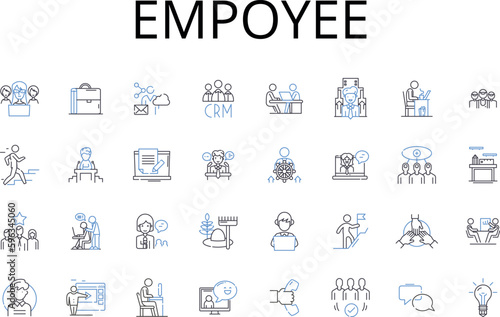 Empoyee line icons collection. Team member, Staffer, Worker bee, Crew member, Laborer, Office worker, Co-worker vector and linear illustration. Colleague,Workmate,Associate outline signs Generative AI
