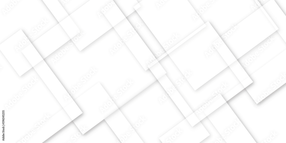 Abstract technology concept white template illustration and Geometric background with squares in bright light with soft shadows as pattern. paper texture and vector design.Rectangle Modern Background	