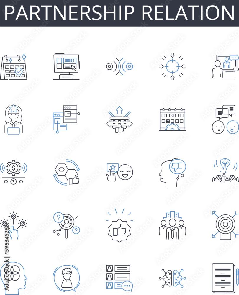 Partnership relation line icons collection. Love affair, Mutual respect, Working together, Companionship bond, Friendship connection, Collaborative effort, Alliance bond vector and Generative AI