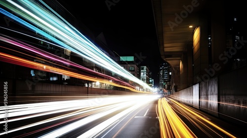  abstract long exposure dynamic speed light trails in an urban environment. generative ai
