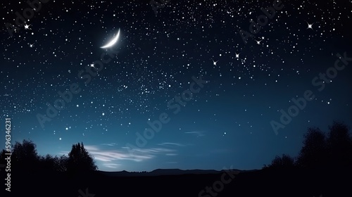  Enchanting night sky filled with twinkling stars and a glowing crescent moon, inspiring wonder and dreams, generative ai