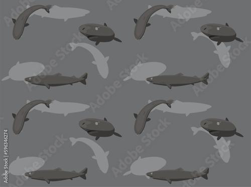Greenland Shark Cartoon Poses Seamless Wallpaper Background