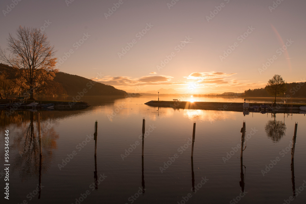 Lake Wallersee in austria at sunset Lake Wallersee in austria at sunset