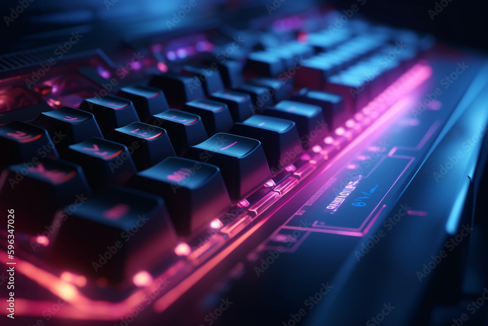 High-tech computer keyboard with RGB lighting, Generative AI High-tech computer keyboard with RGB lighting, Generative AI