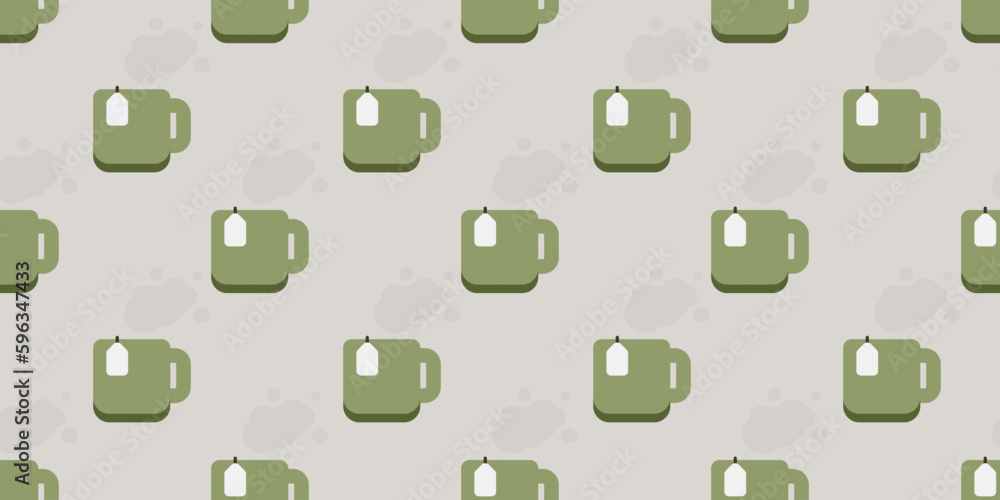 Seamless Green Coffee or Tea Cup Icons Pattern on Wide Scale Grey Background - Design Template in Editable Vector Format Seamless Green Coffee or Tea Cup Icons Pattern on Wide Scale Grey Background - Design Template in Editable Vector Format
