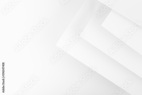 White abstract background with lines and corners in futuristic geometric style, backdrop for advertising, design, card, poster, text, flyer, copy space, border.