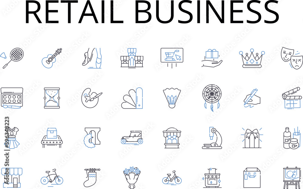Retail business line icons collection. Wholesale trade, Clothing industry, Food service, Online marketplace, E-commerce, Hospitality sector, Customer service vector and linear Generative AI