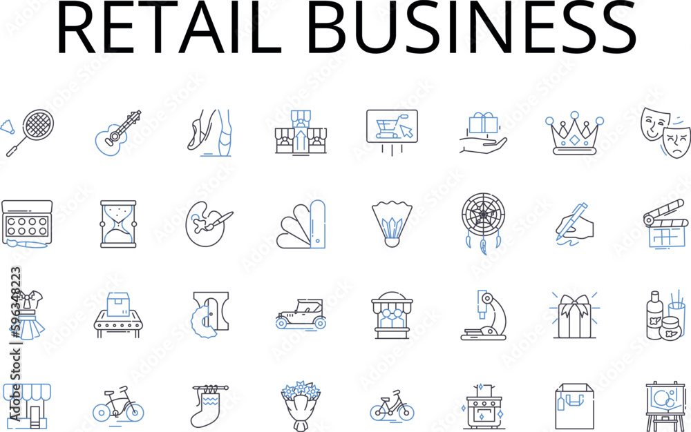 Retail business line icons collection. Wholesale trade, Clothing industry, Food service, Online marketplace, E-commerce, Hospitality sector, Customer service vector and linear Generative AI Retail business line icons collection. Wholesale trade, Clothing industry, Food service, Online marketplace, E-commerce, Hospitality sector, Customer service vector and linear Generative AI