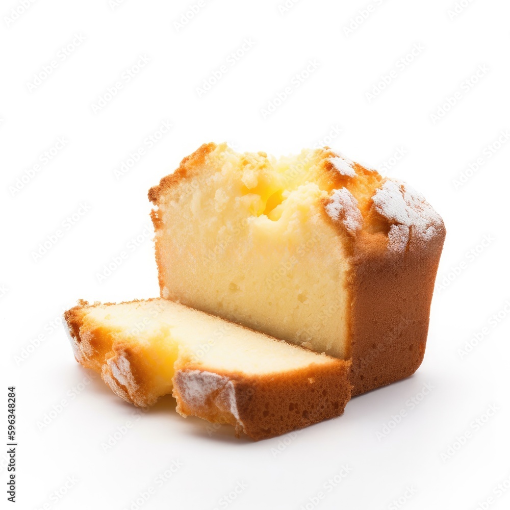 Pound Cake Isolated on White. Generative AI Pound Cake Isolated on White. Generative AI