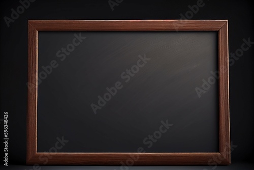 Chalkboard texture background, brown wooden frame, backdrop, realistic. Generative AI