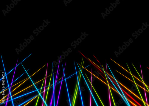 Colorful neon glowing laser lines hi-tech background. Abstract futuristic vector design