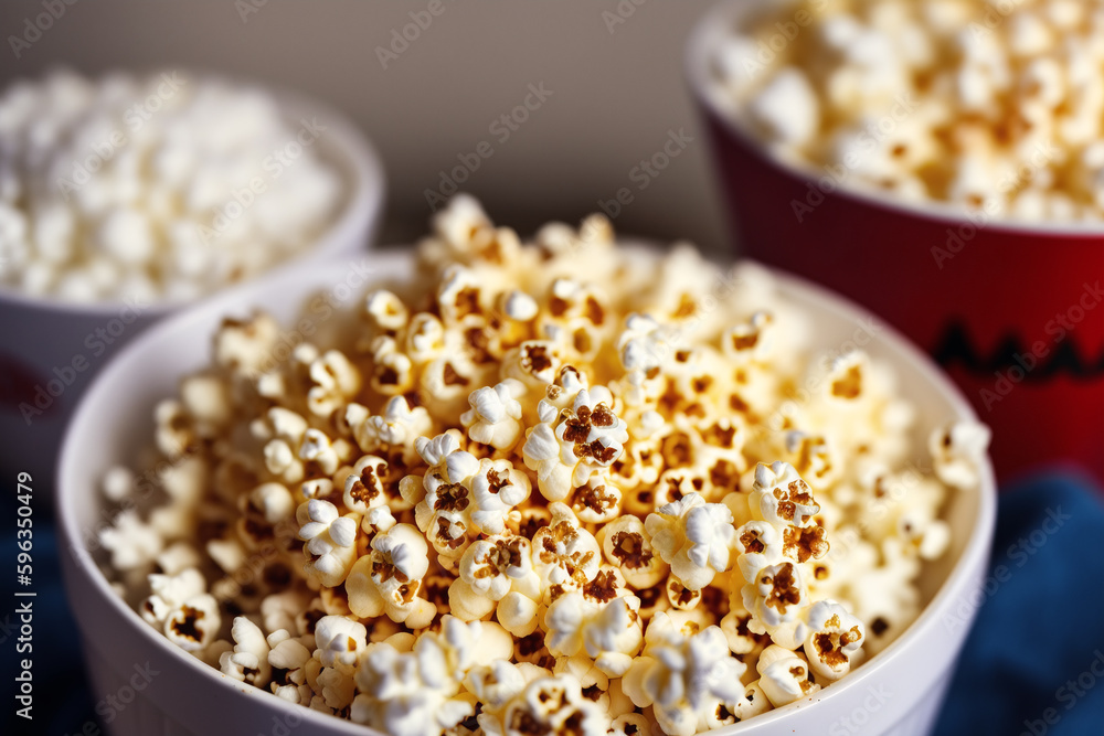 Popcorn in a cup on a wooden background. Generative AI Popcorn in a cup on a wooden background. Generative AI