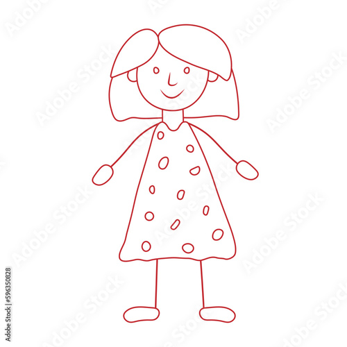girl in hand drawn style , kid's drawing. Vector illustration