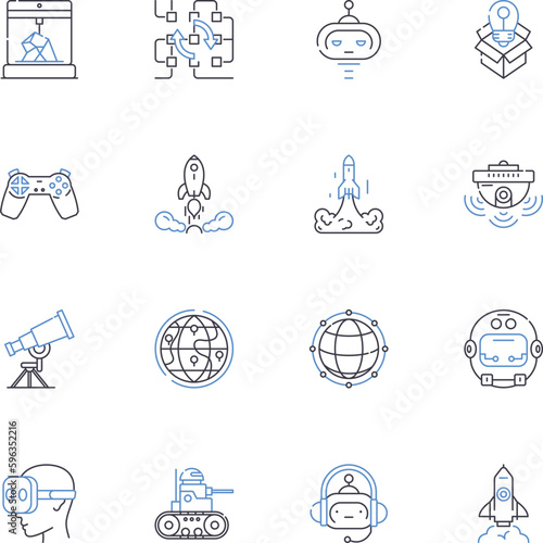 Digital technology line icons collection. Internet, WiFi, Bluetooth, Mobile, Virtual, Cloud, Data vector and linear illustration. Cybersecurity,Encryption,Server outline signs set Generative AI
