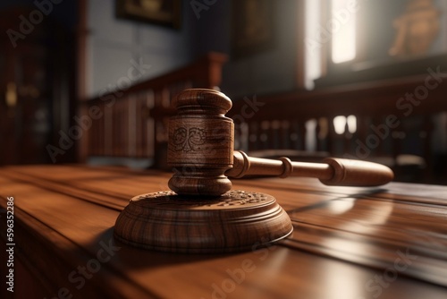 3D wooden gavel representing property lawsuit. Generative AI © Ibrahim