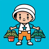 Cute vectors for little ones give a sense of affection, love and take care of plants. Design for Earth Day